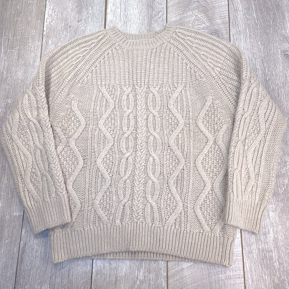 Danier Sweater Mens XL Beige Cable Knit Wool Alpaca Blend Crew Neck 90346
